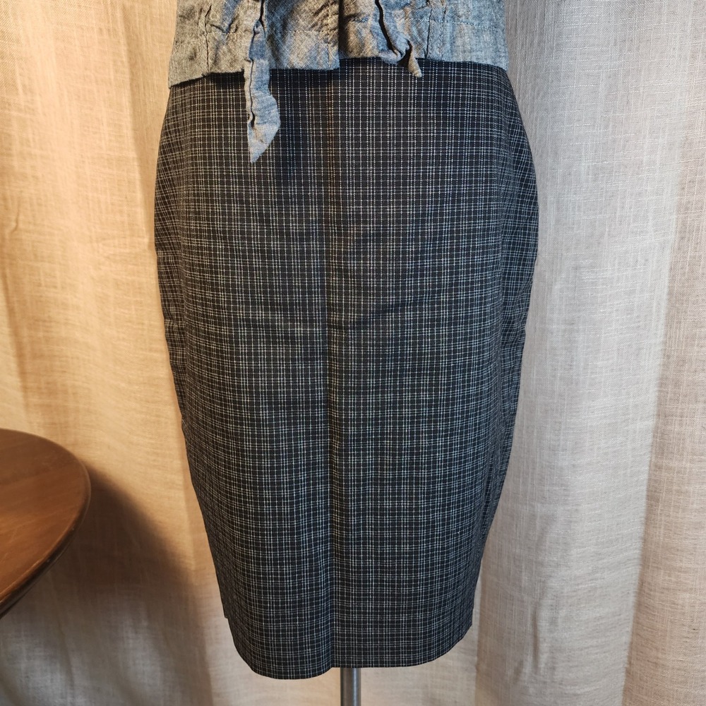 Plaid Pencil Skirt Black White Grid Knee Length Business Professional